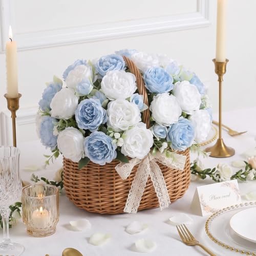 24 Bundles Artificial Peonies Flowers, Blue, White in Blue, White, alternate view 3