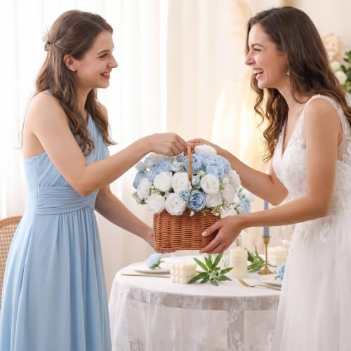 24 Bundles Artificial Peonies Flowers, Blue, White in Blue, White, alternate view 6