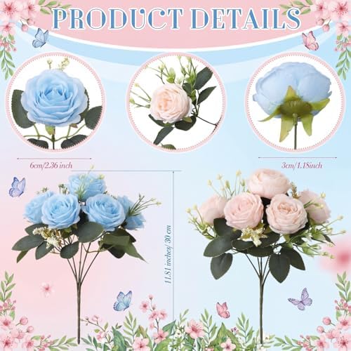 24 Bundles Artificial Peonies Flowers, Light Pink, Light Blue in Light Pink, Light Blue, alternate view 2