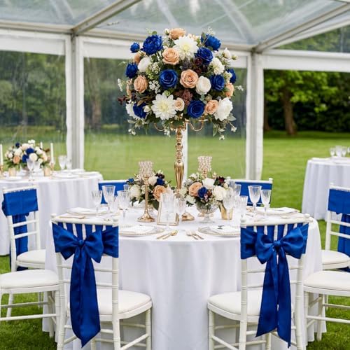 24 Bundles Artificial Peonies Flowers, Royal Blue, White in Royal Blue, White, alternate view 6