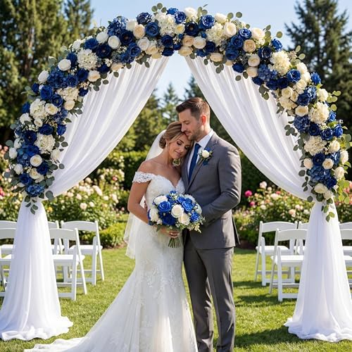 24 Bundles Artificial Peonies Flowers, Royal Blue, White in Royal Blue, White, alternate view 7