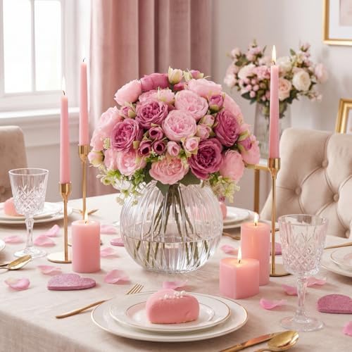 24 Bundles Artificial Peonies Flowers, Russet Red, Light Pink in Russet Red, Light Pink, alternate view 3