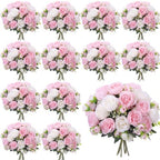 24 Bundles Artificial Peonies Flowers, White and Pink in White and Pink