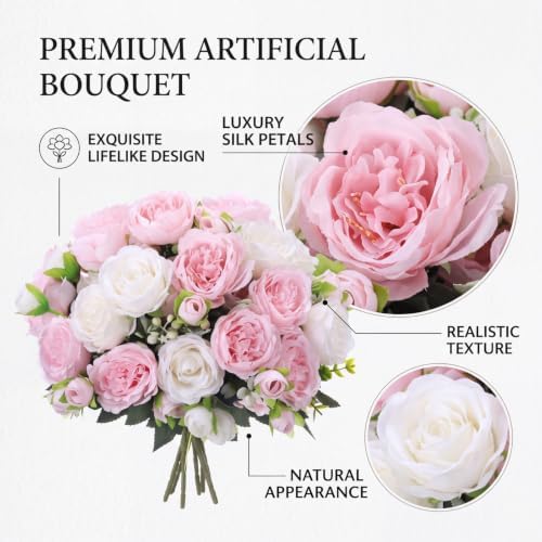 24 Bundles Artificial Peonies Flowers, White and Pink in White and Pink, alternate view 3