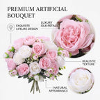 24 Bundles Artificial Peonies Flowers, White and Pink in White and Pink, alternate view 3