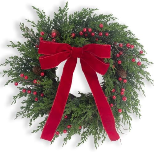 24" Christmas Wreath for Front Door, Real Touch Cedar Wreath