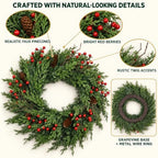24" Christmas Wreath for Front Door, Real Touch Cedar Wreath, alternate view 2