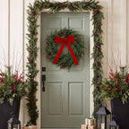 24" Christmas Wreath for Front Door, Real Touch Cedar Wreath, alternate view 3