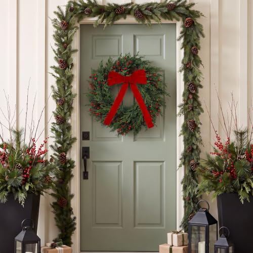 24" Christmas Wreath for Front Door, Real Touch Cedar Wreath, alternate view 3