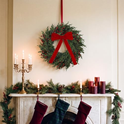 24" Christmas Wreath for Front Door, Real Touch Cedar Wreath, alternate view 4