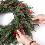 24" Christmas Wreath for Front Door, Real Touch Cedar Wreath, alternate view 5