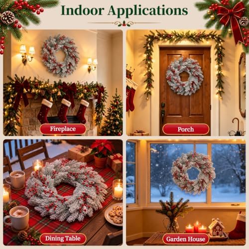 24" Christmas Wreaths for Front Door with Snowy Cedar, Berries in Snowy Cedar, alternate view 5