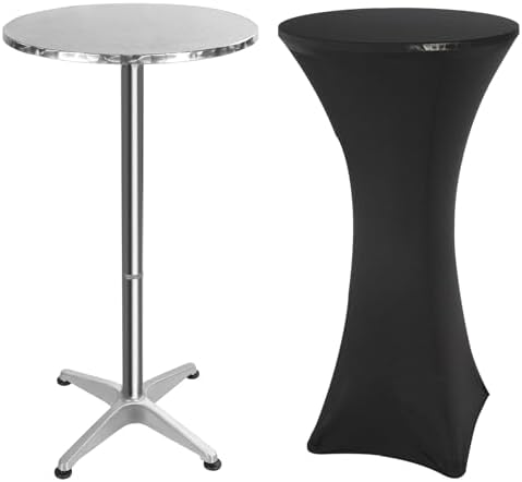 24" Cocktail Table with Black Cover, Folding Round Bar Table Pub Table with Flip-Up Top for Parties Restaurant