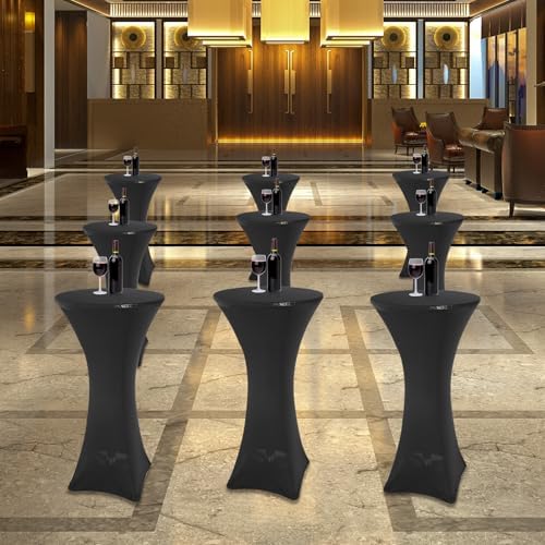 24" Cocktail Table with Black Cover, Folding Round Bar Table Pub Table with Flip-Up Top for Parties Restaurant, alternate