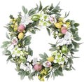 24'' Collapsible Lighted Easter Wreaths for Front Door, Pre-lit Spring Door Wreath with Pastel Eggs, Daisy