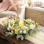 24'' Collapsible Lighted Easter Wreaths for Front Door, Pre-lit Spring Door Wreath with Pastel Eggs, Daisy, alternate view 3