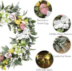 24'' Collapsible Lighted Easter Wreaths for Front Door, Pre-lit Spring Door Wreath with Pastel Eggs, Daisy, alternate view 5