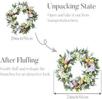 24'' Collapsible Lighted Easter Wreaths for Front Door, Pre-lit Spring Door Wreath with Pastel Eggs, Daisy, alternate view 6