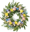 24'' Collapsible Pre-lit Easter Wreath for Front Door, Lighted Spring Door Wreath with Pastel Egg & Daisy