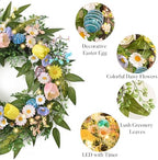 24'' Collapsible Pre-lit Easter Wreath for Front Door, Lighted Spring Door Wreath with Pastel Egg & Daisy, alternate view 5