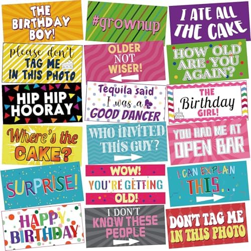 24 Designs Funny Birthday Photo Booth Props Double Sided Signs in Mixcolor