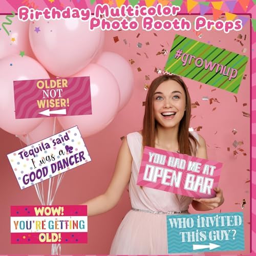 24 Designs Funny Birthday Photo Booth Props Double Sided Signs in Mixcolor, alternate view 6