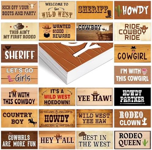 24 Designs Western Cowboy Photo Booth Props, Double Sided PVC Signs in Wooden
