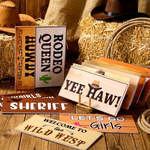 24 Designs Western Cowboy Photo Booth Props, Double Sided PVC Signs in Wooden, alternate view 2