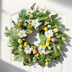 24" Easter Wreaths for Front Door, Summer Decor with Eggs and Flowers, Spring Lily Wreath with Leaves and Beads