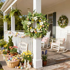 24" Easter Wreaths for Front Door, Summer Decor with Eggs and Flowers, Spring Lily Wreath with Leaves and Beads, alternate
