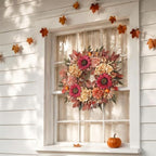 24"Fall Artificial Wreath with Sunflower Peony for Front Door Decor(Orange), alternate view 4