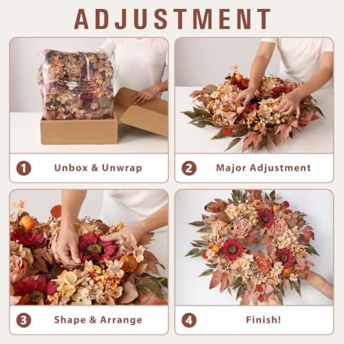 24"Fall Artificial Wreath with Sunflower Peony for Front Door Decor(Orange), alternate view 5