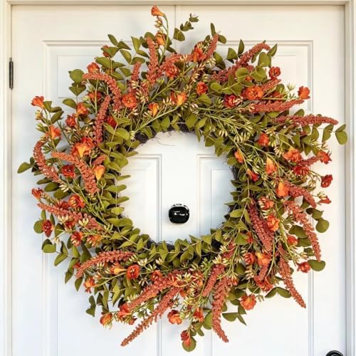 24“ Fall Orange Wreath for Front Door, Rustic Farmhouse Decor