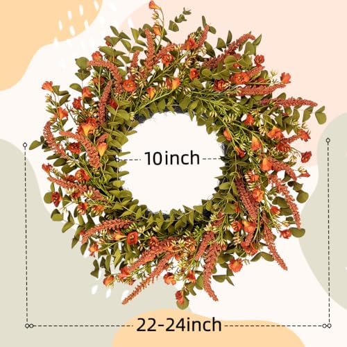 24“ Fall Orange Wreath for Front Door, Rustic Farmhouse Decor, alternate view 2