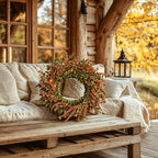 24“ Fall Orange Wreath for Front Door, Rustic Farmhouse Decor, alternate view 6