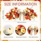 24" Fall Swag for Front Door Thanksgiving Swag Fall Wreath with Cream White Mini Pumpkins, Orange Sunflowers, alternate view