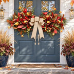 24'' Fall Table Centerpiece Fall Swag Decoration with Bow Artificial Eucalyptus Forsythia Thanksgiving Autumn