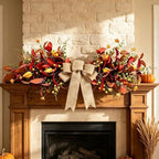 24'' Fall Table Centerpiece Fall Swag Decoration with Bow Artificial Eucalyptus Forsythia Thanksgiving Autumn, alternate view