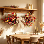 24'' Fall Table Centerpiece Fall Swag Decoration with Bow Artificial Eucalyptus Forsythia Thanksgiving Autumn, alternate view