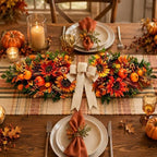 24'' Fall Table Centerpiece Fall Swag Decoration with Pumpkin Sunflowers Berries Bow Autumn Artificial, alternate view 3