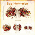 24" Fall Teardrop Swag Wreaths for Front Door Autumn Floral Swag with Flower Pumpkins Maple Leaves Berrie Table, alternate