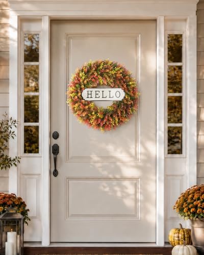 24" Fall Wreath for Front Door, Artificial Boxwood Autumn Wreath, alternate view 2