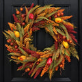 24" Fall Wreath for Front Door, Cattails Berries Thanksgiving Autumn Wreaths