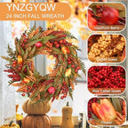 24" Fall Wreath for Front Door, Cattails Berries Thanksgiving Autumn Wreaths, alternate view 2