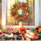 24" Fall Wreath for Front Door, Cattails Berries Thanksgiving Autumn Wreaths, alternate view 3