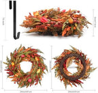 24" Fall Wreath for Front Door, Cattails Berries Thanksgiving Autumn Wreaths, alternate view 4