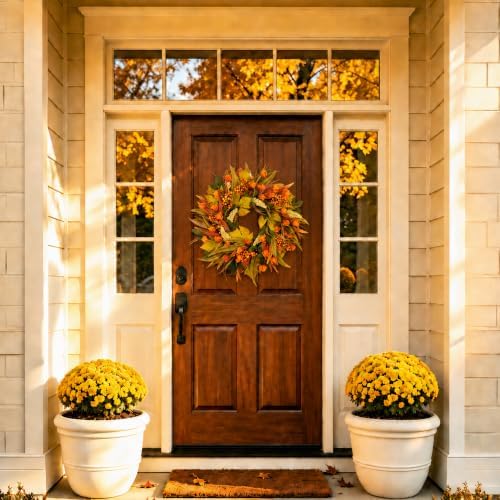 24" Fall Wreath for Front Door Outside Harvest Autumn Wreath in Orange Lantern, alternate view 3