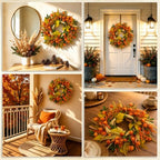 24" Fall Wreath for Front Door Outside Harvest Autumn Wreath in Orange Lantern, alternate view 7
