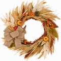 24'' Fall Wreath for Front Door with Lights & Burlap Bow in Orange and Gold