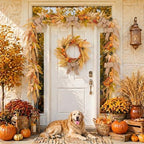 24'' Fall Wreath for Front Door with Lights & Burlap Bow in Orange and Gold, alternate view 2